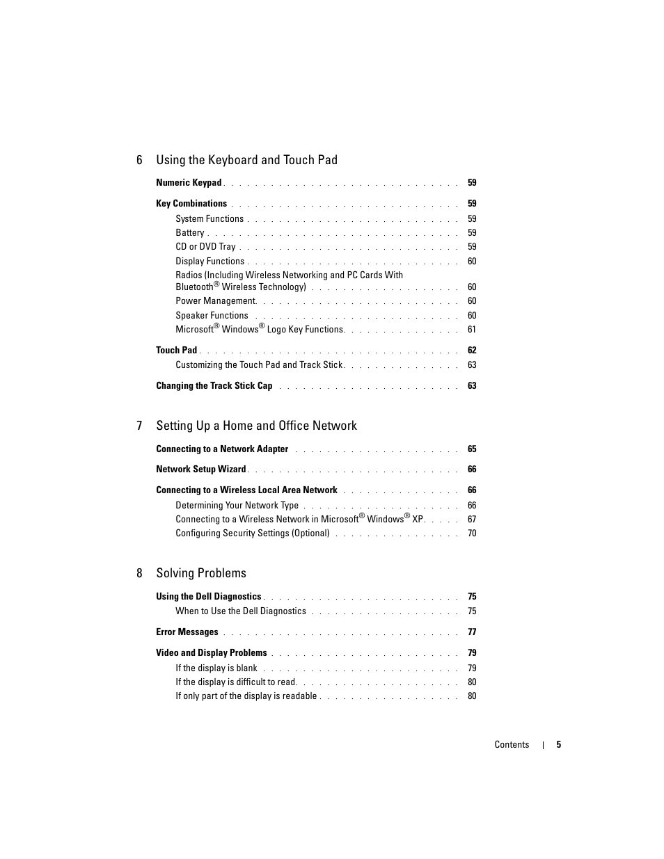 6using the keyboard and touch pad, 7setting up a home and office network, 8solving problems | Dell Inspiron XPS User Manual | Page 5 / 186