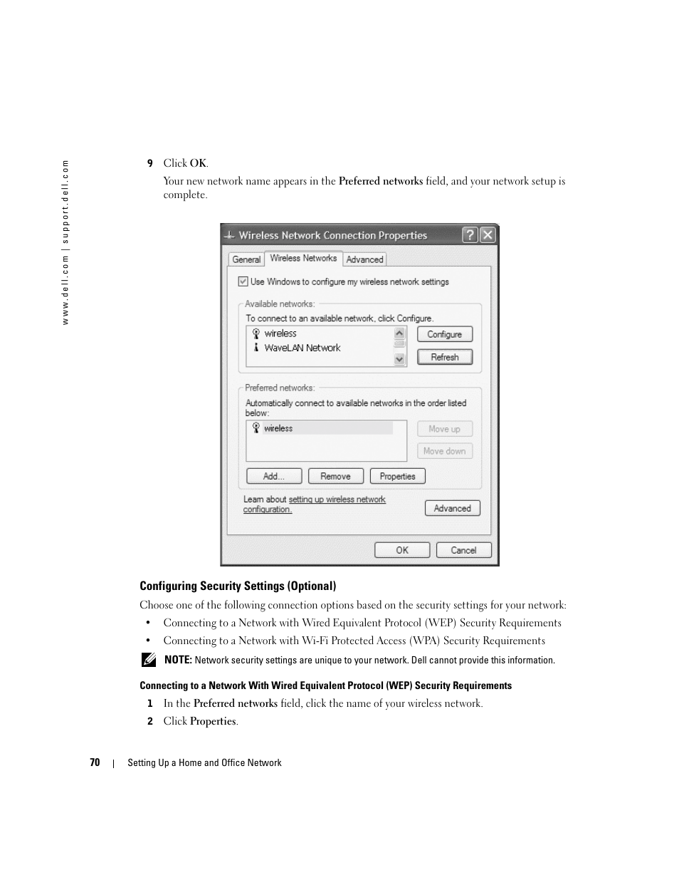 Configuring security settings (optional) | Dell Inspiron XPS User Manual | Page 70 / 186