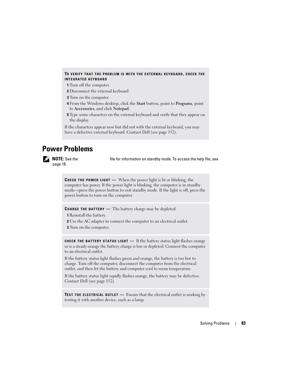 Power problems | Dell Inspiron XPS User Manual | Page 83 / 186