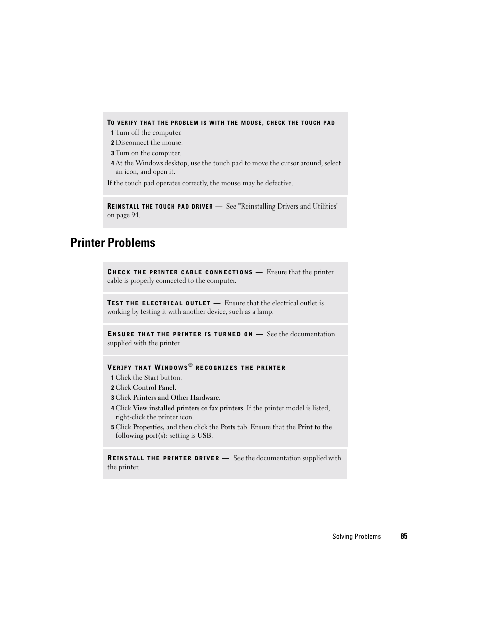Printer problems | Dell Inspiron XPS User Manual | Page 85 / 186