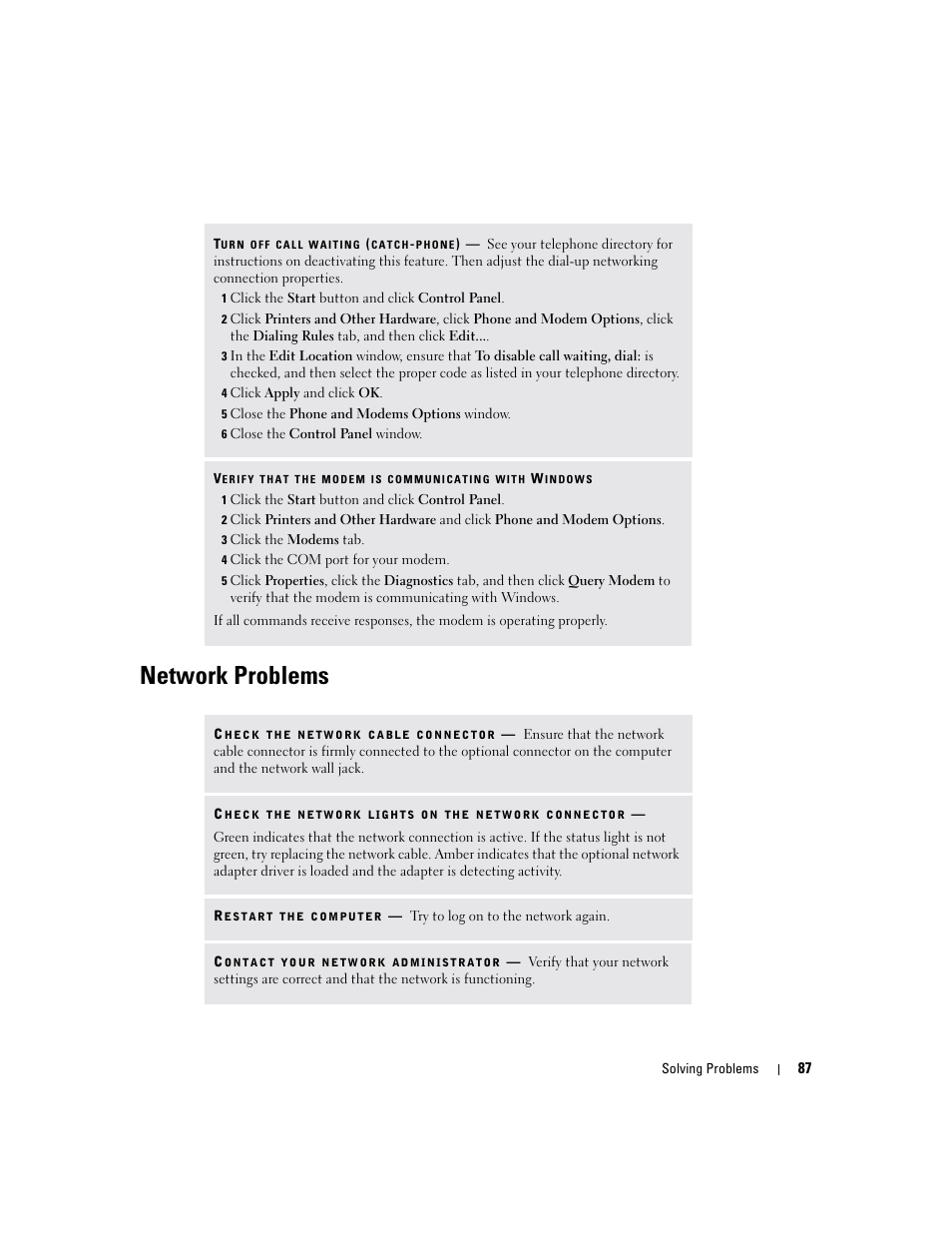 Network problems | Dell Inspiron XPS User Manual | Page 87 / 186