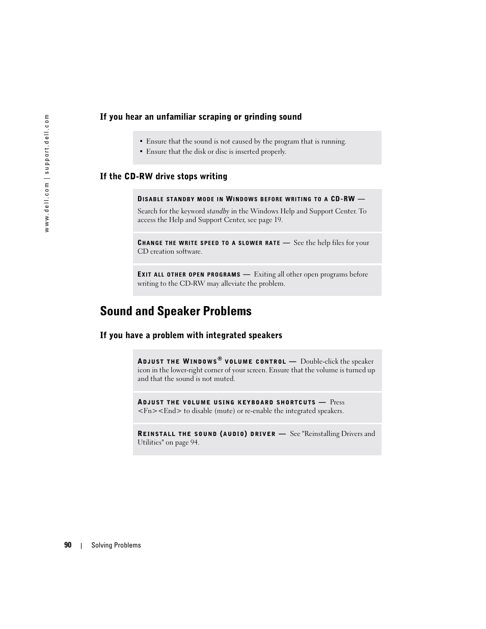 Sound and speaker problems, If you have a problem with integrated speakers | Dell Inspiron XPS User Manual | Page 90 / 186