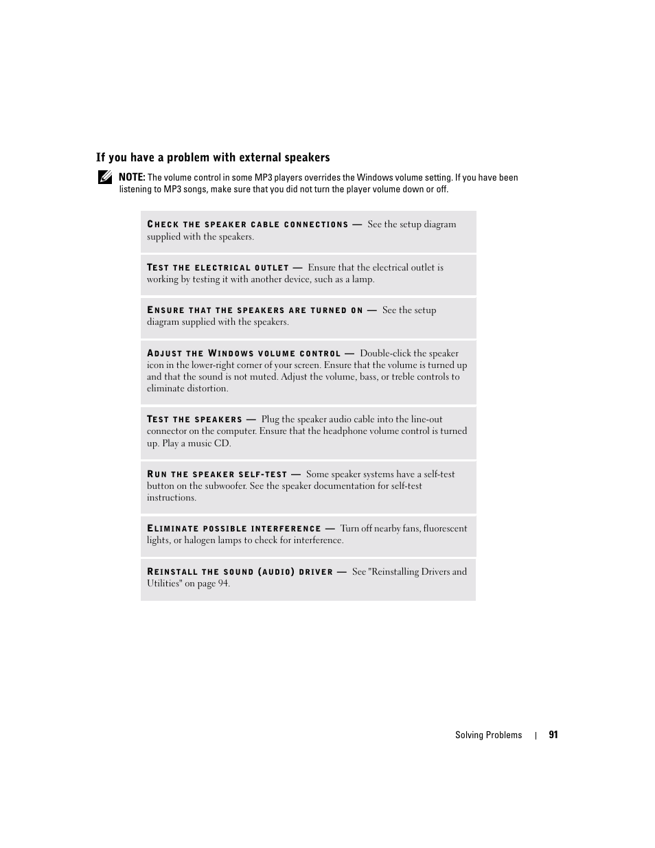 If you have a problem with external speakers | Dell Inspiron XPS User Manual | Page 91 / 186