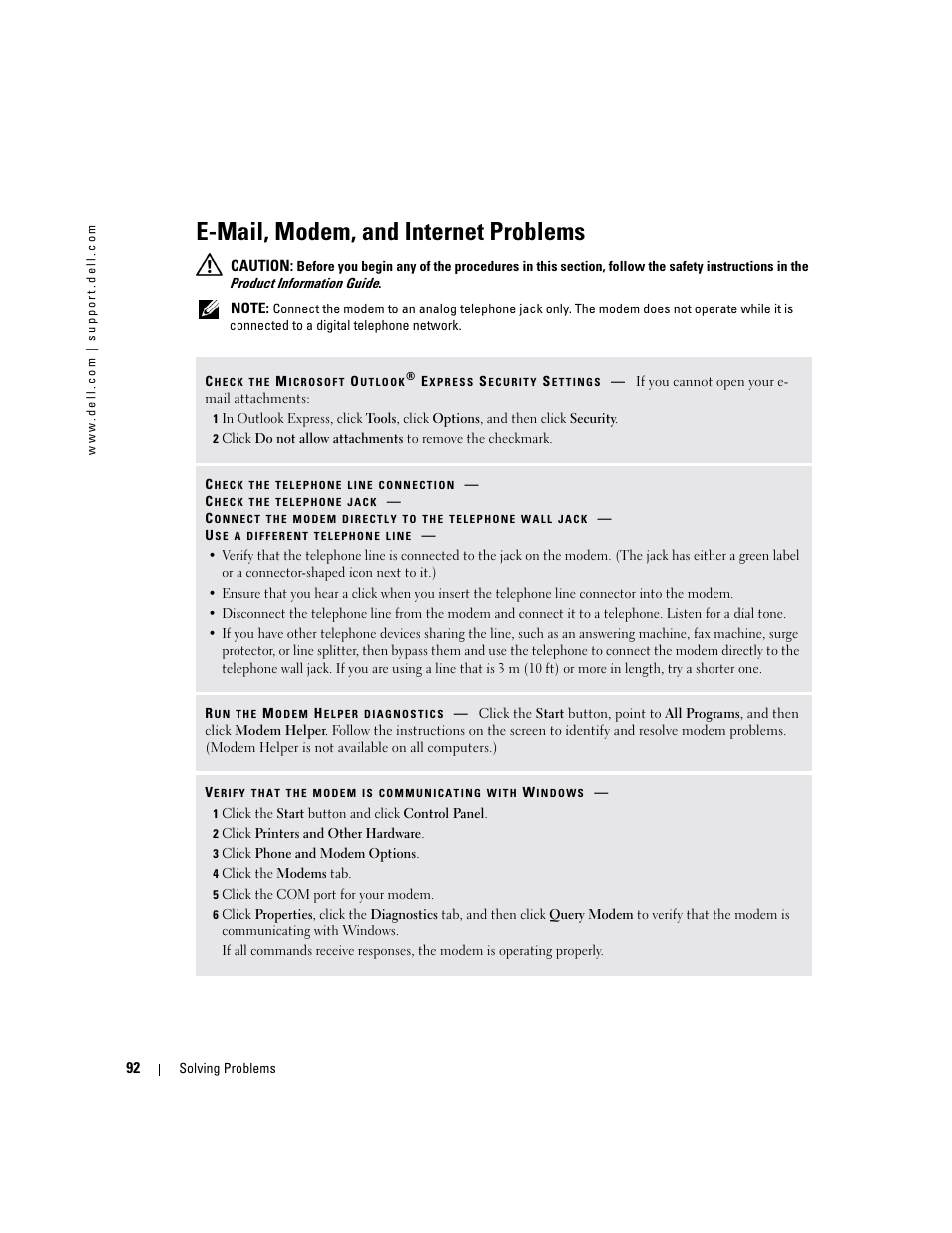 E-mail, modem, and internet problems | Dell Inspiron XPS User Manual | Page 92 / 186