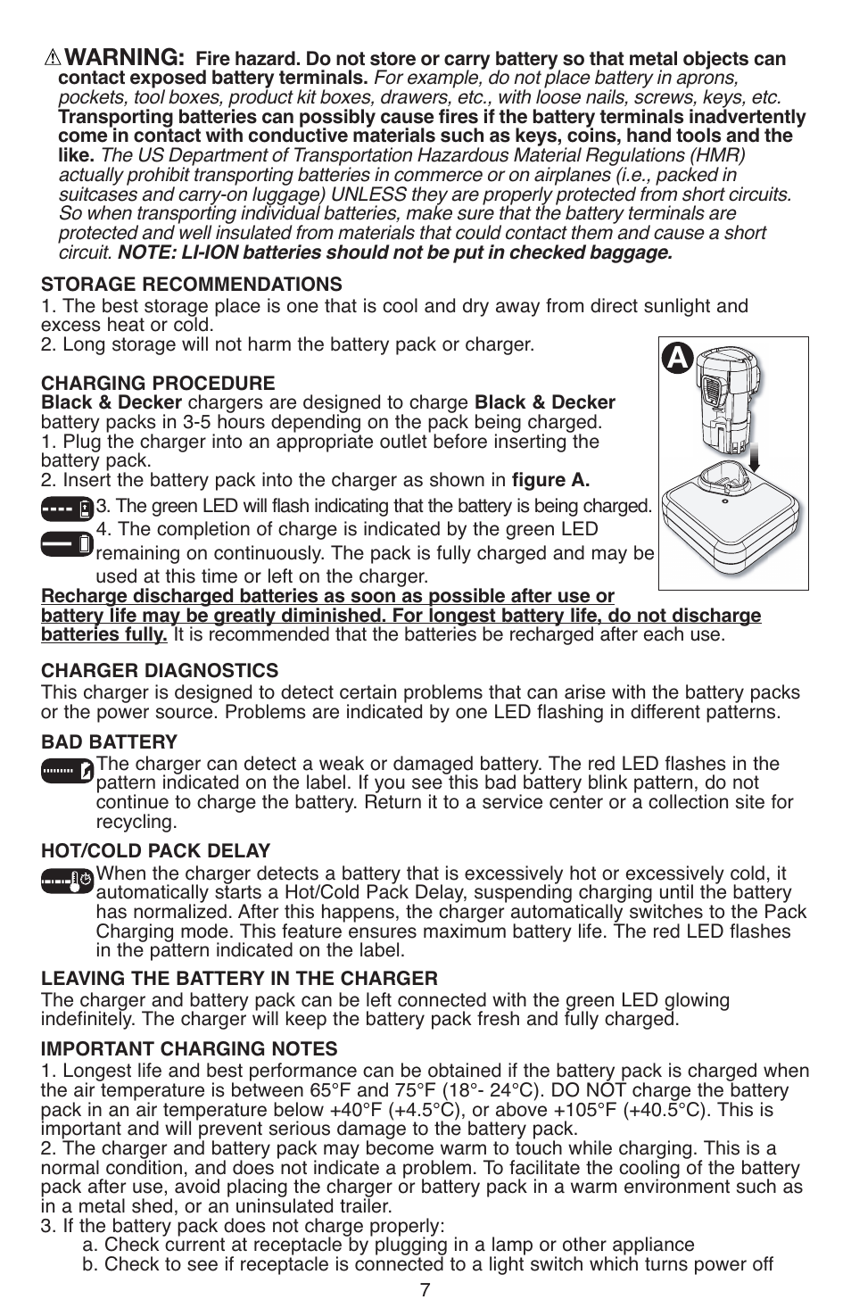 Warning | Black & Decker LDX112 User Manual | Page 7 / 40