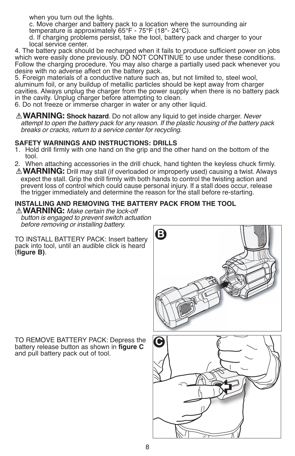 Warning | Black & Decker LDX112 User Manual | Page 8 / 40