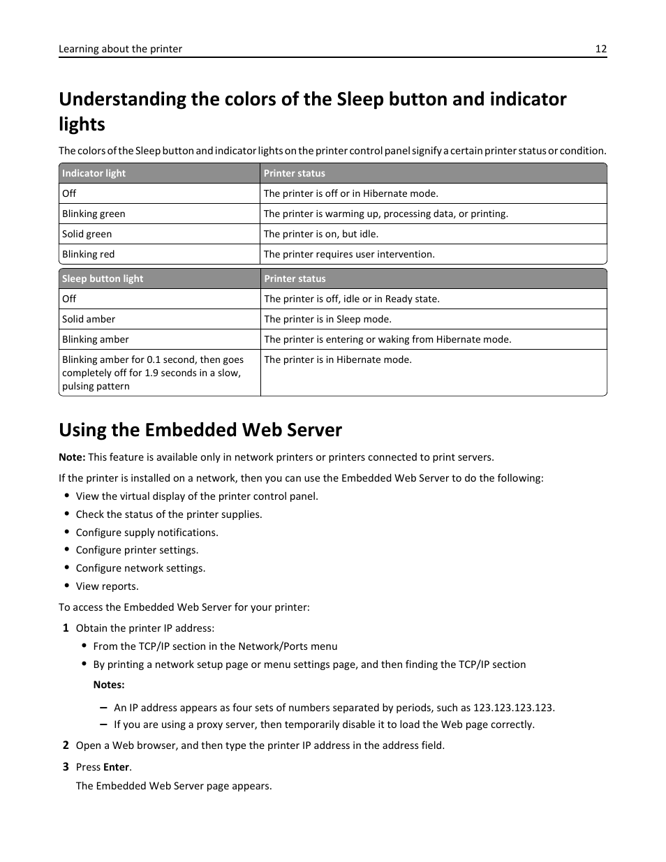 Using the embedded web server | Dell B2360d Mono Laser Printer User Manual | Page 12 / 153