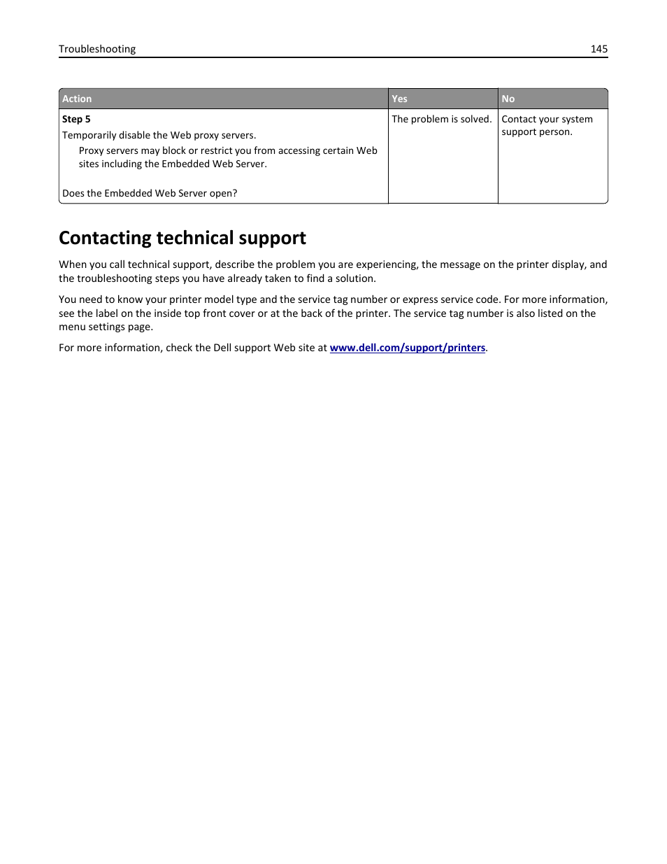 Contacting technical support, Technical, Support | Dell B2360d Mono Laser Printer User Manual | Page 145 / 153