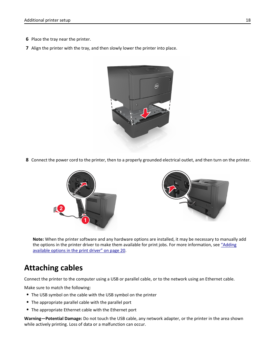 Attaching cables | Dell B2360d Mono Laser Printer User Manual | Page 18 / 153
