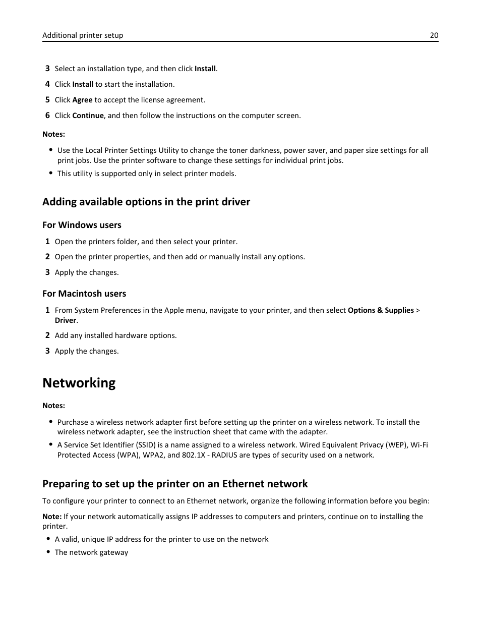 Adding available options in the print driver, Networking | Dell B2360d Mono Laser Printer User Manual | Page 20 / 153