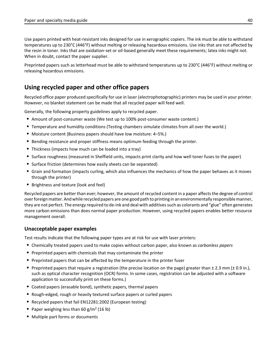 Using recycled paper and other office papers | Dell B2360d Mono Laser Printer User Manual | Page 40 / 153