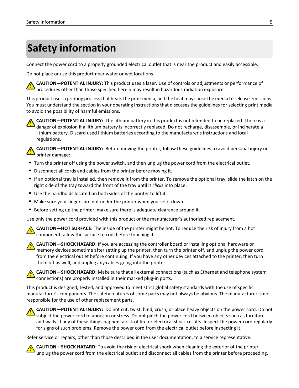 Safety information | Dell B2360d Mono Laser Printer User Manual | Page 5 / 153