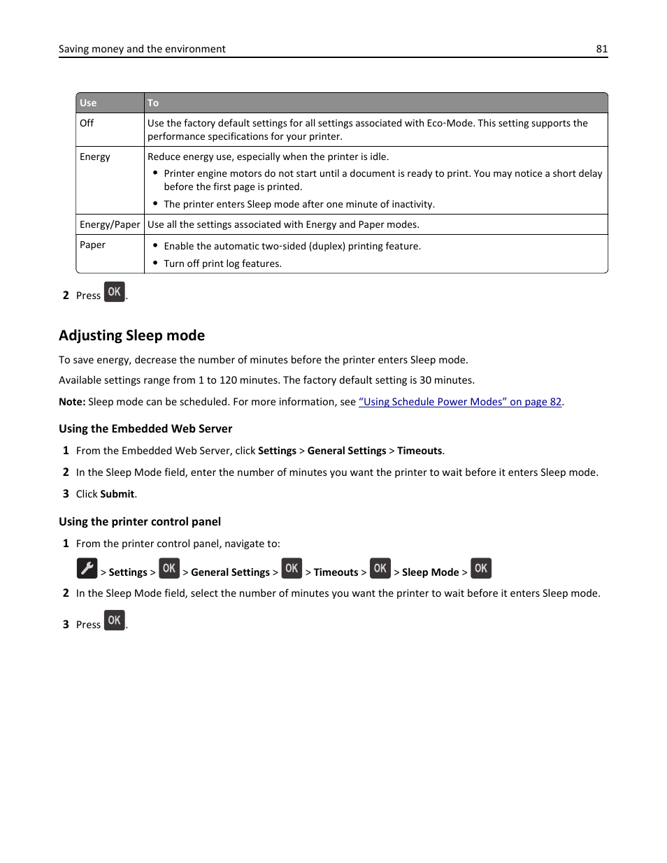 Adjusting sleep mode | Dell B2360d Mono Laser Printer User Manual | Page 81 / 153