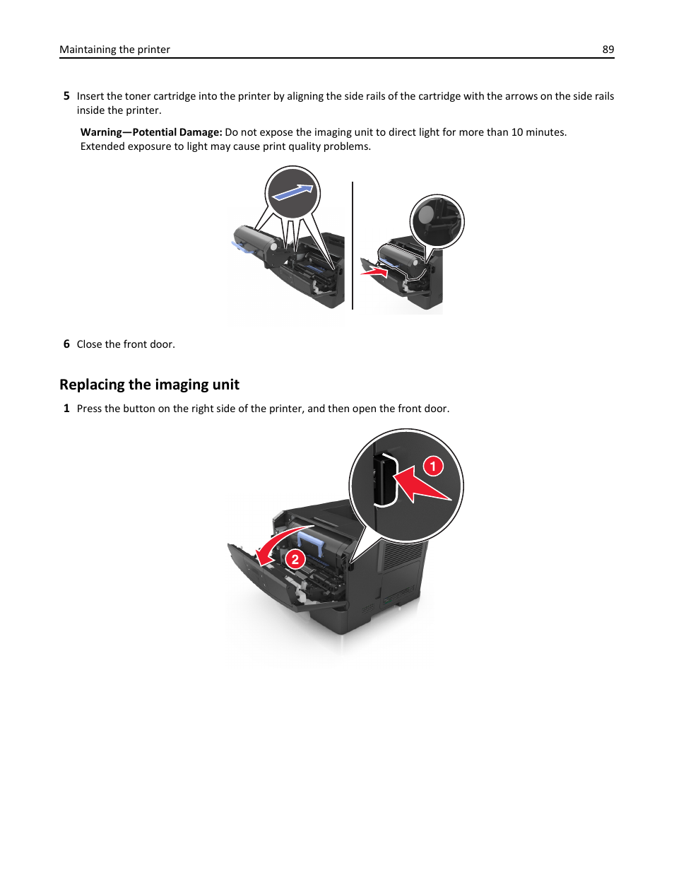 Replacing the imaging unit | Dell B2360d Mono Laser Printer User Manual | Page 89 / 153