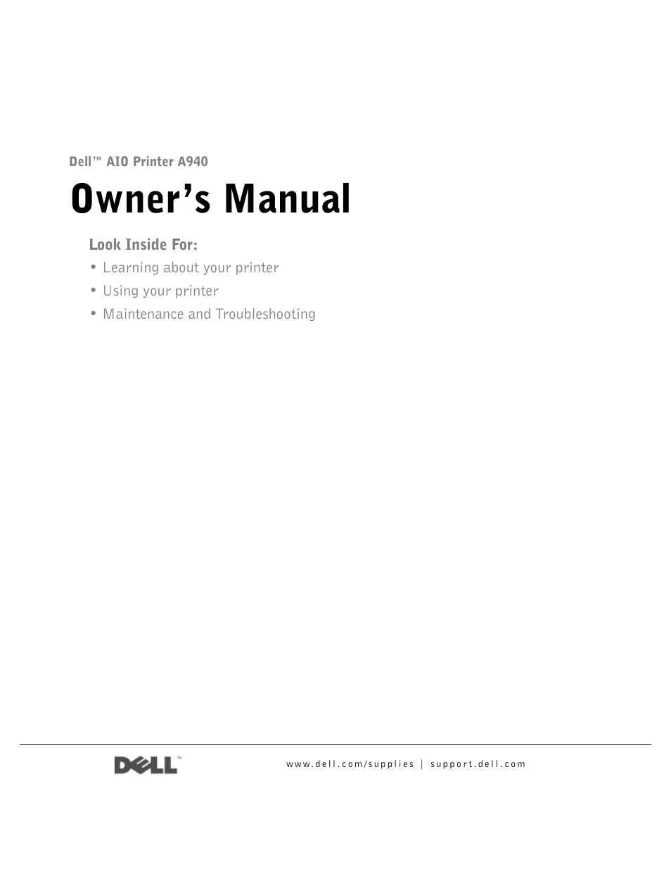 Dell A940 All In One Personal Printer User Manual | 102 pages