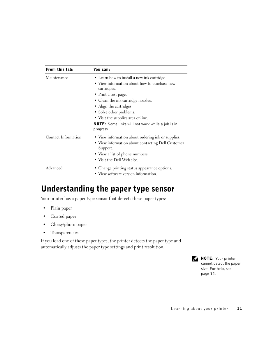 Understanding the paper type sensor | Dell A940 All In One Personal Printer User Manual | Page 23 / 102