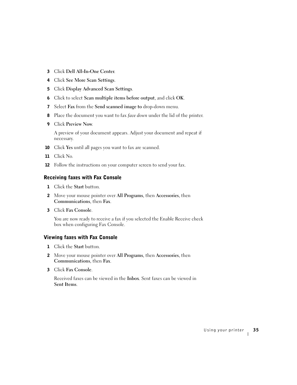 Receiving faxes with fax console, Viewing faxes with fax console | Dell A940 All In One Personal Printer User Manual | Page 47 / 102