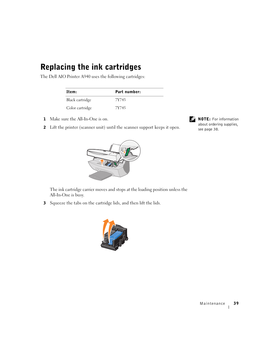 Replacing the ink cartridges | Dell A940 All In One Personal Printer User Manual | Page 51 / 102