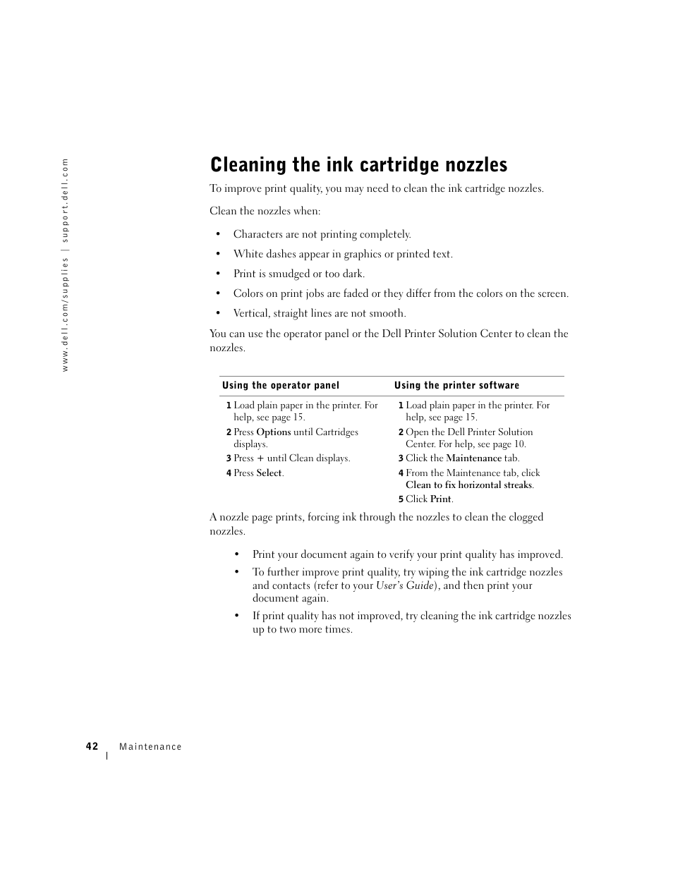 Cleaning the ink cartridge nozzles | Dell A940 All In One Personal Printer User Manual | Page 54 / 102