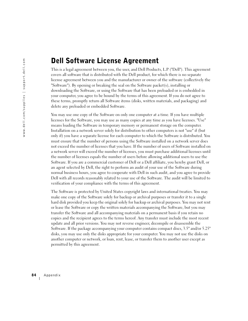 Dell software license agreement | Dell A940 All In One Personal Printer User Manual | Page 96 / 102