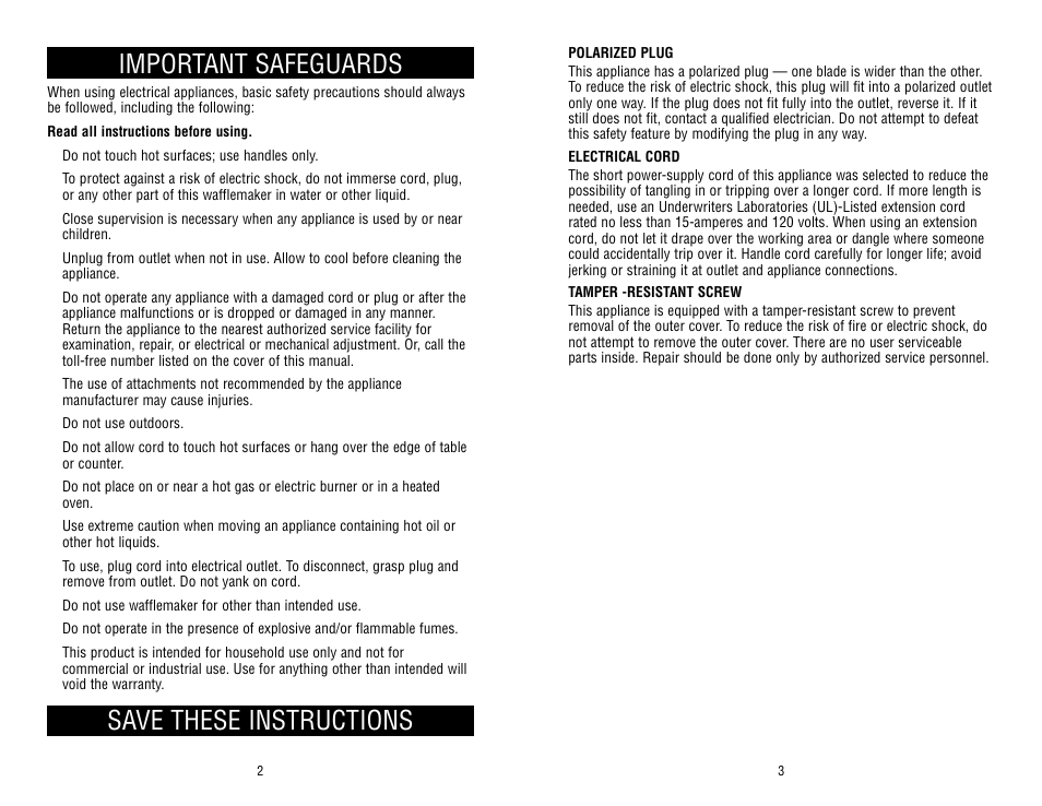 Save these instructions important safeguards | Black & Decker MGD700 User Manual | Page 2 / 4