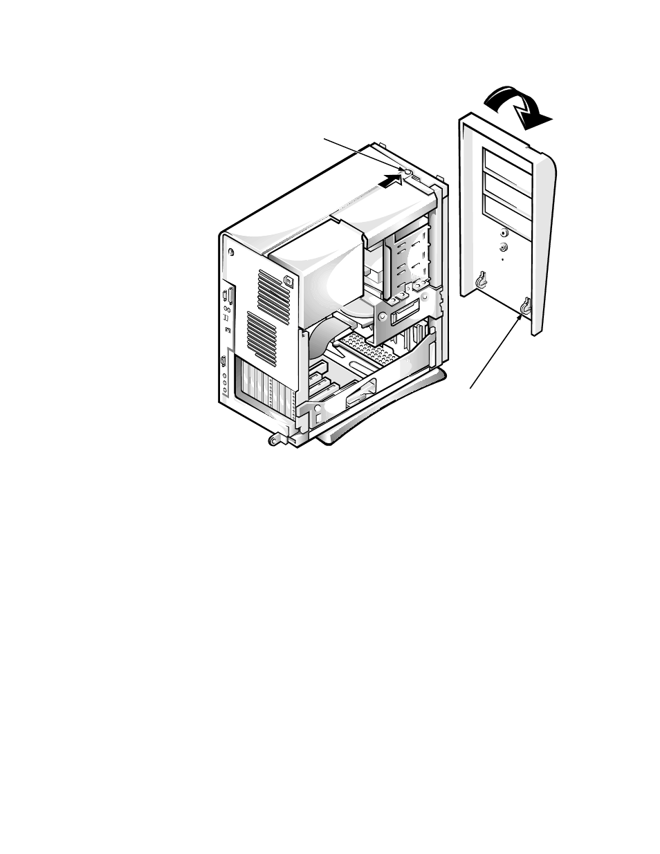 Front bezel, Front bezel -4, Figure 1-11. dc power connector p1 | Figure 6-2, Front bezel removal -4, Ront bezel | Dell OptiPlex Gxi User Manual | Page 114 / 147