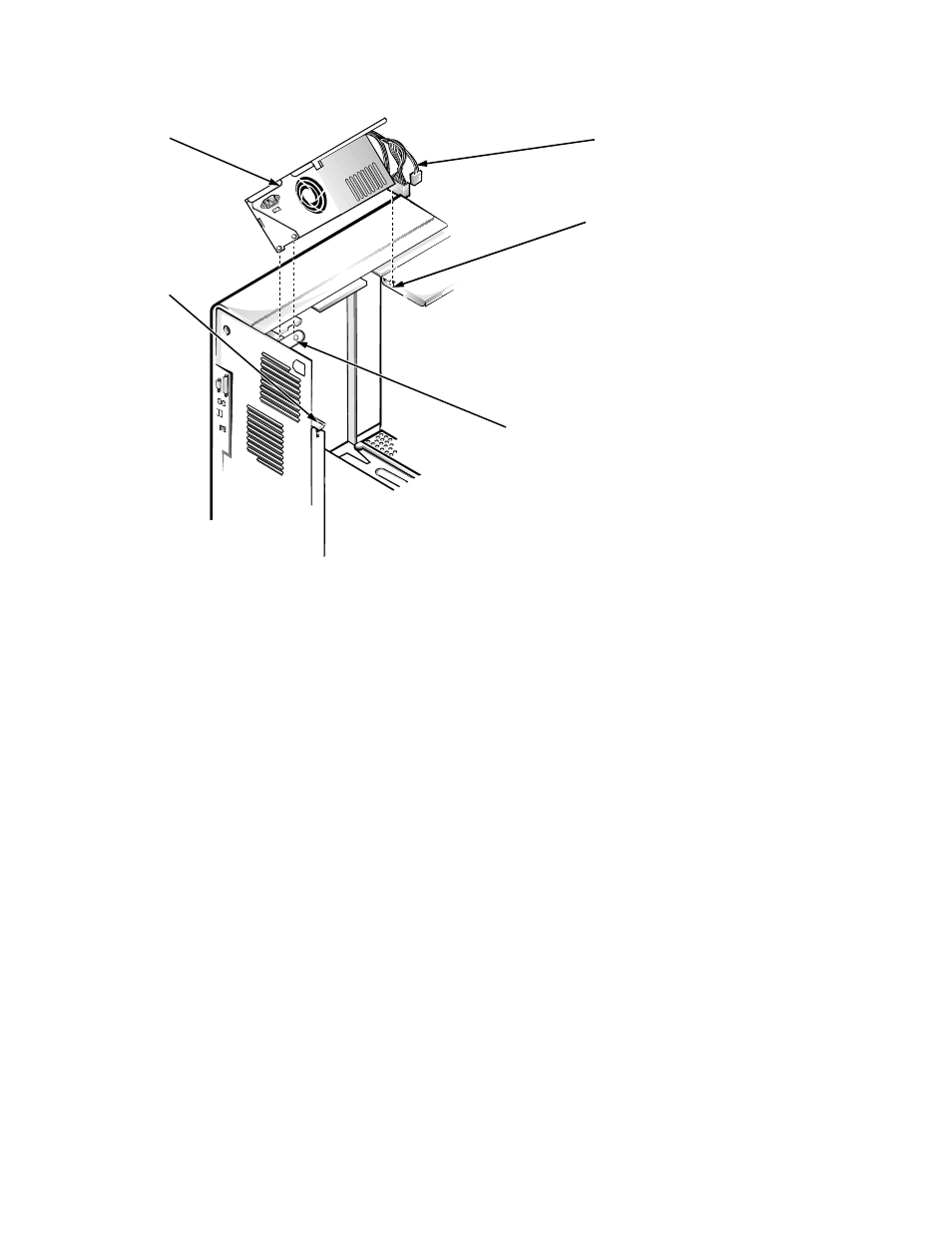 System power supply, System power supply -15, Figure 6-14. system power-supply removal -15 | Ystem power supply | Dell OptiPlex Gxi User Manual | Page 125 / 147