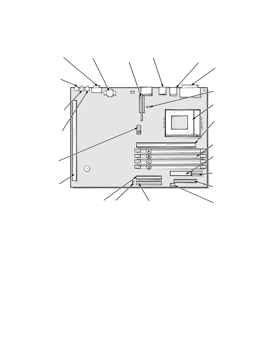 System board components, System board components -12, Figure 4-10. system board components -12 | Ystem board components, Figure 4-10. system board components | Dell OptiPlex Gxi User Manual | Page 76 / 147