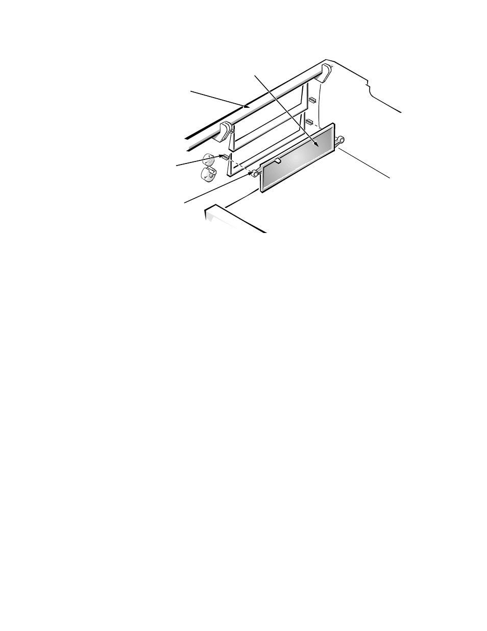 Front-panel inserts, Front-panel inserts -6, Figure 5-4 | Front-panel insert removal -6, Ront-panel inserts | Dell OptiPlex Gxi User Manual | Page 92 / 147