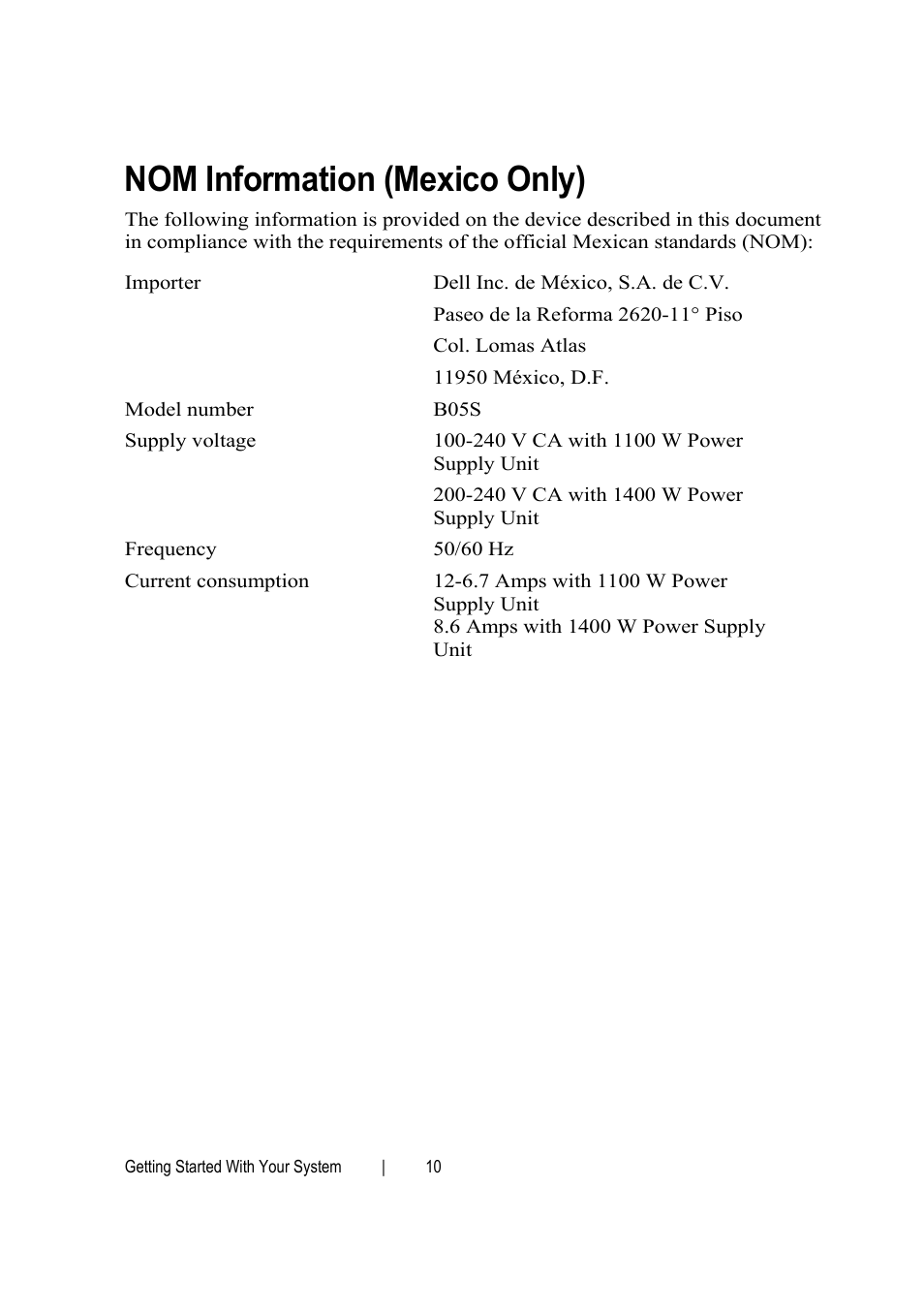 Nom information (mexico only) | Dell PowerEdge C6145 User Manual | Page 12 / 64