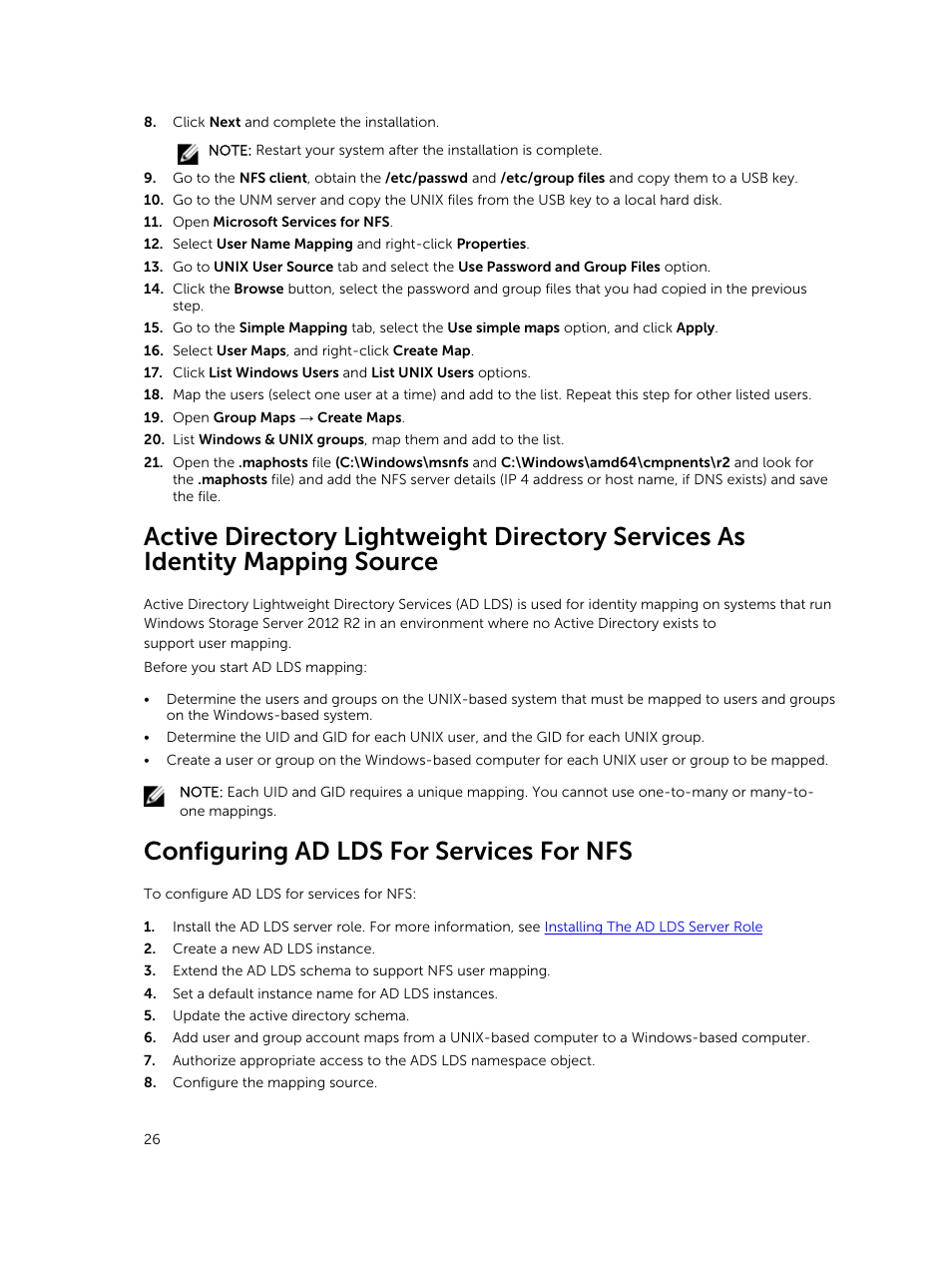 Configuring ad lds for services for nfs | Dell PowerVault NX3200 User Manual | Page 26 / 40