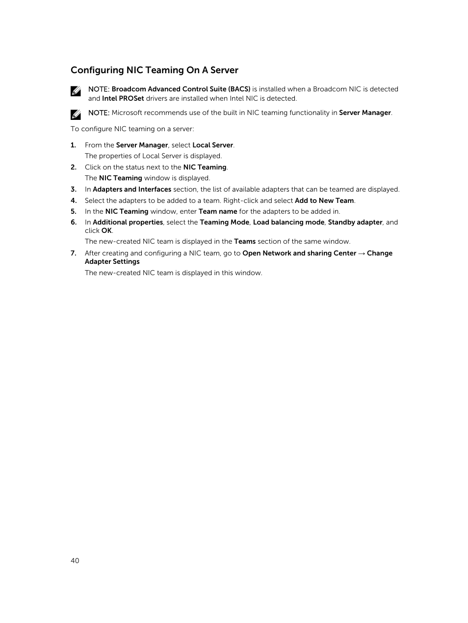 Configuring nic teaming on a server | Dell PowerVault NX3200 User Manual | Page 40 / 40