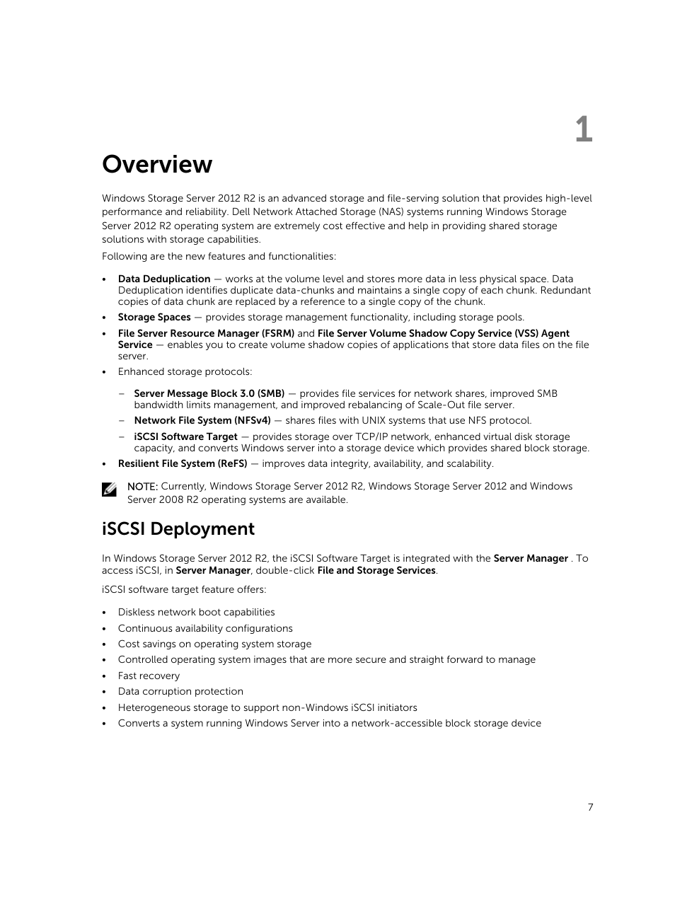 Overview, Iscsi deployment, 1 overview | Dell PowerVault NX3200 User Manual | Page 7 / 40