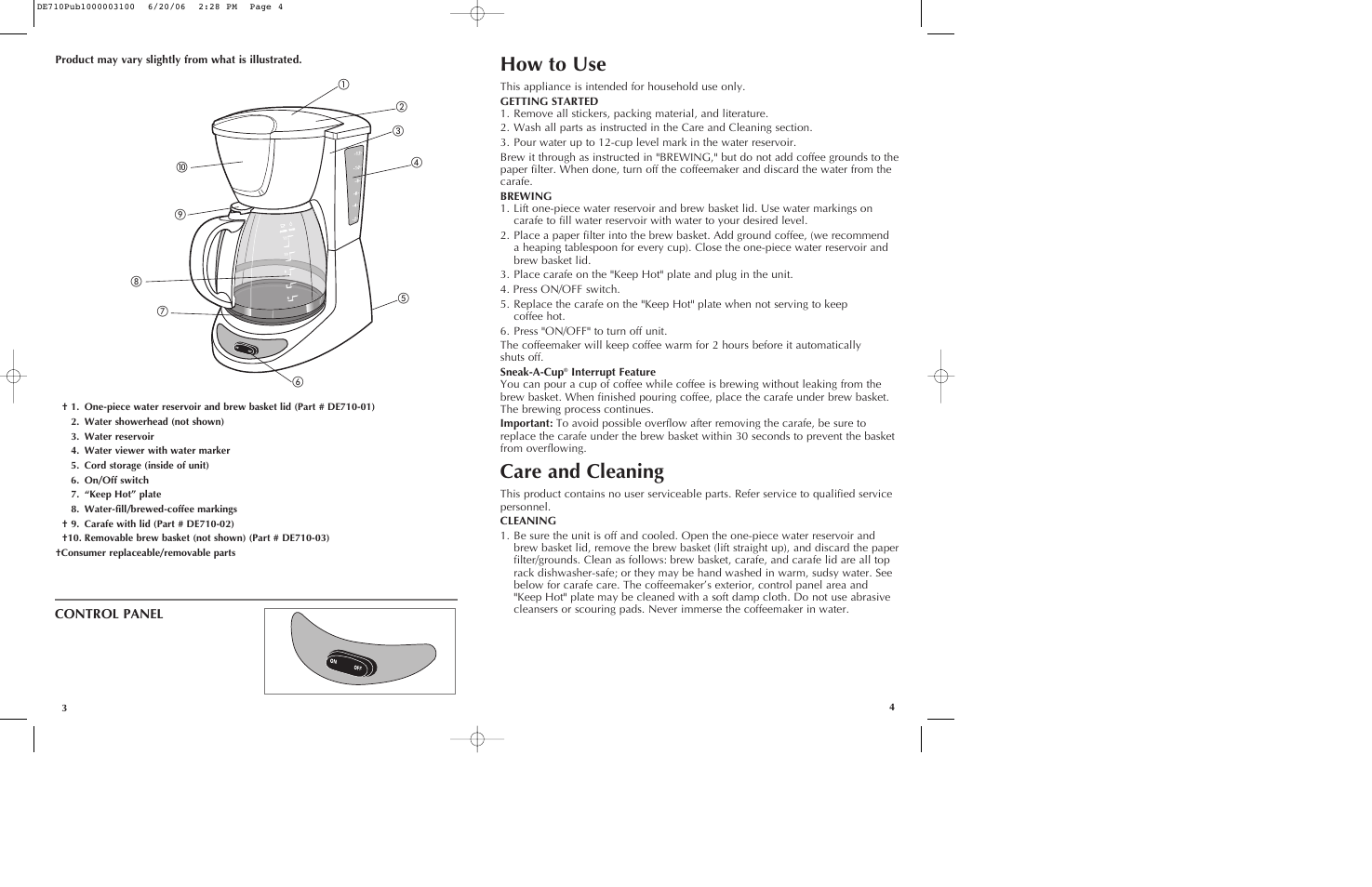 How to use, Care and cleaning | Black & Decker DE710 User Manual | Page 3 / 13