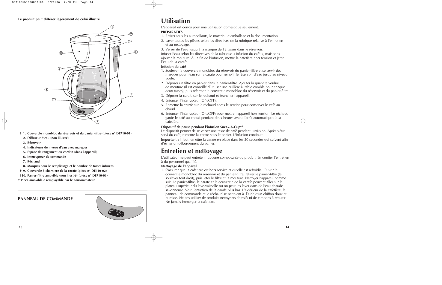 Utilisation, Entretien et nettoyage | Black & Decker DE710 User Manual | Page 8 / 13
