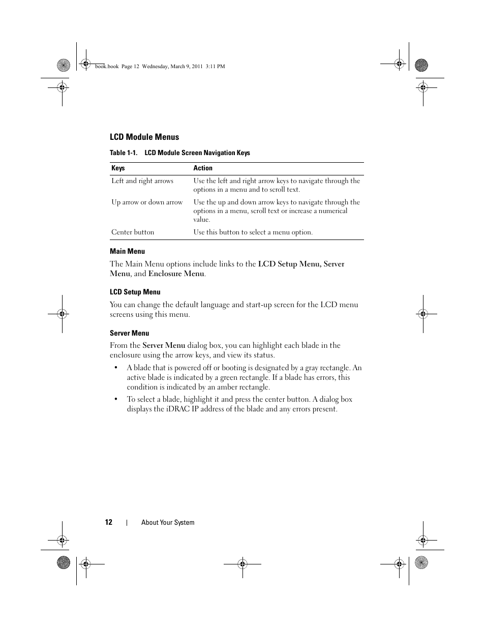 Lcd module menus | Dell POWEREDGE M1000E User Manual | Page 12 / 86