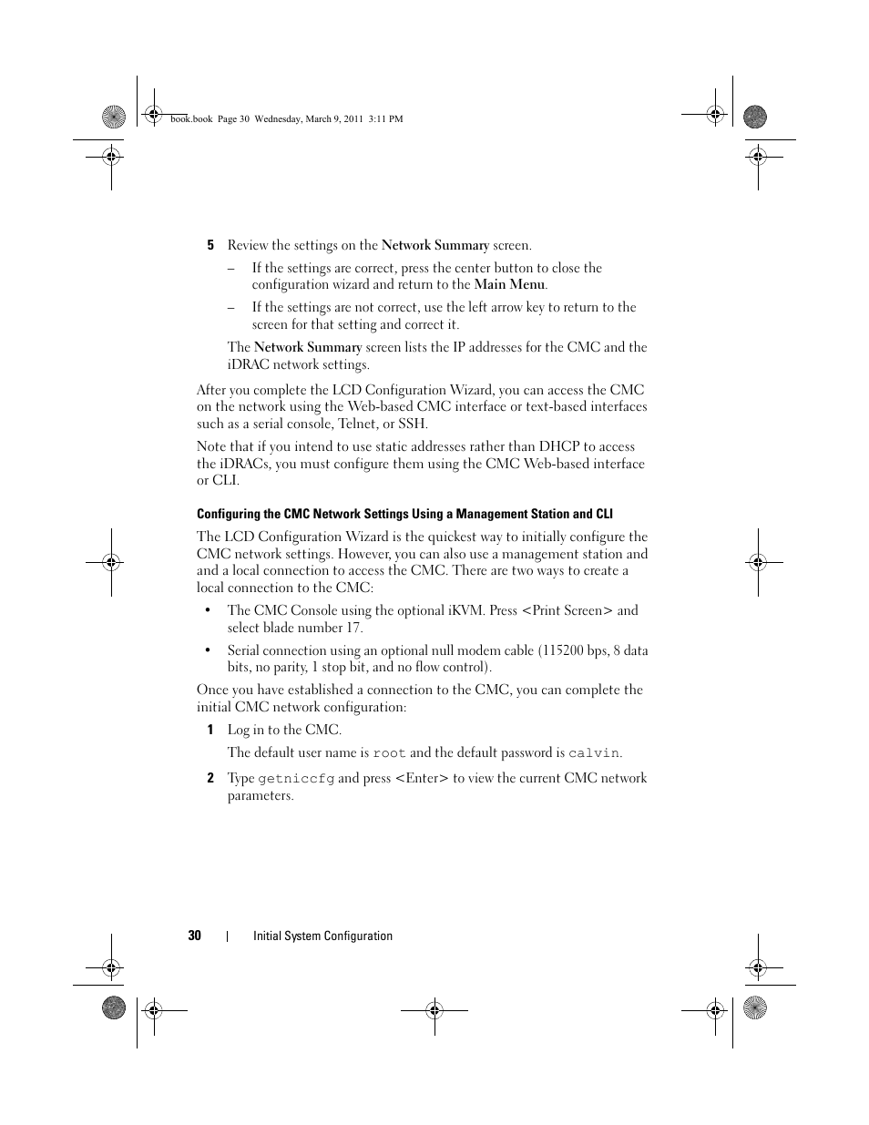 Configuring the cmc network settings using a, See "configuring the cmc | Dell POWEREDGE M1000E User Manual | Page 30 / 86