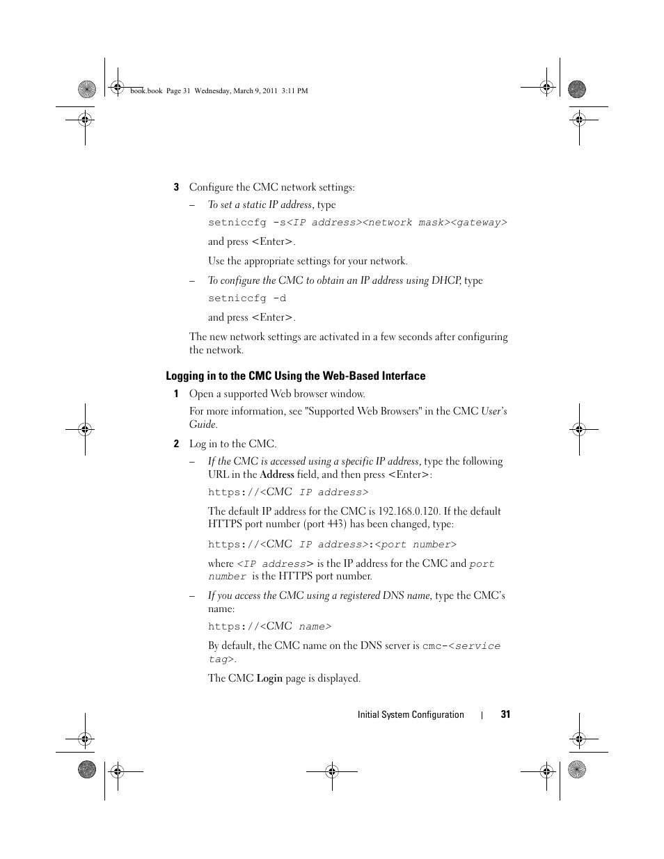 Logging in to the cmc using the, Web-based interface | Dell POWEREDGE M1000E User Manual | Page 31 / 86