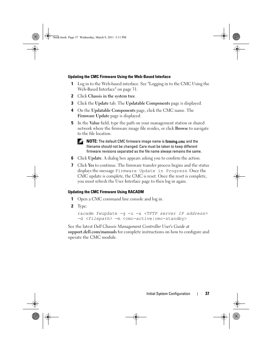 E "updating the cmc | Dell POWEREDGE M1000E User Manual | Page 37 / 86