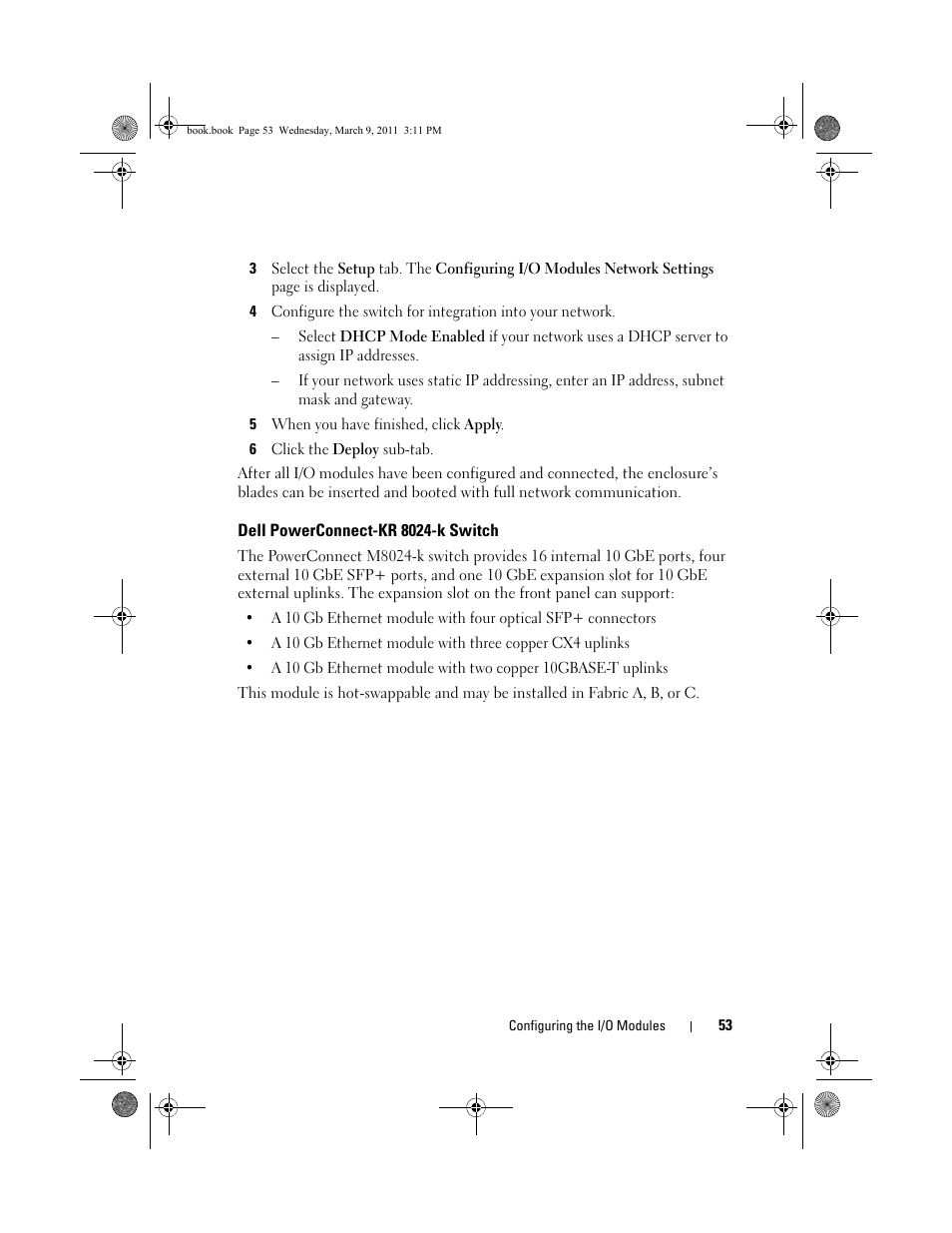 Dell powerconnect-kr 8024-k switch | Dell POWEREDGE M1000E User Manual | Page 53 / 86