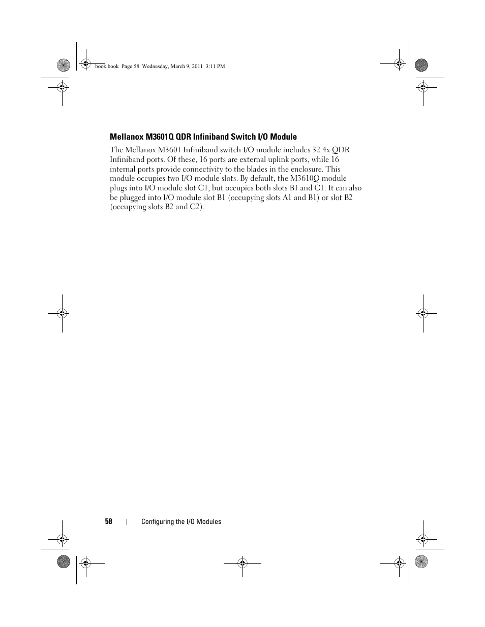 Mellanox m3601q qdr infiniband switch i/o module, Mellanox m3601q qdr infiniband, Switch i/o module | Dell POWEREDGE M1000E User Manual | Page 58 / 86