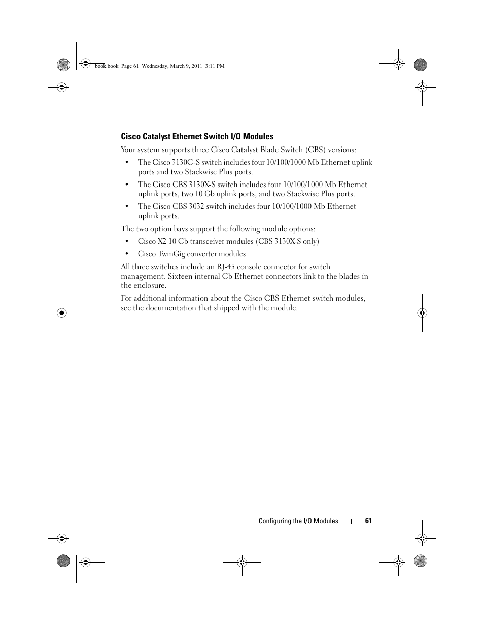 Cisco catalyst ethernet switch i/o modules | Dell POWEREDGE M1000E User Manual | Page 61 / 86