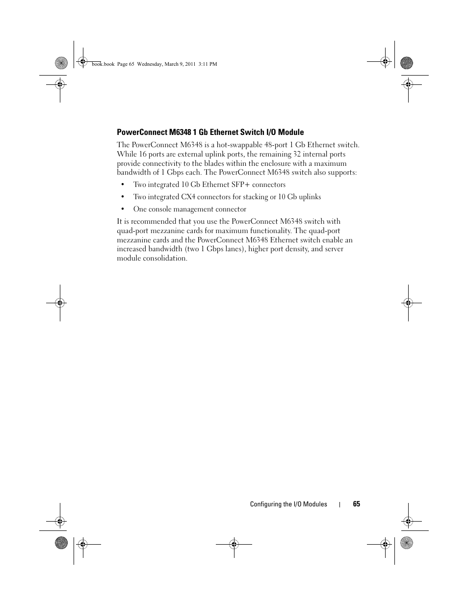 Powerconnect m6348 1 gb ethernet switch i/o module, Powerconnect m6348 1 gb ethernet switch, I/o module | Dell POWEREDGE M1000E User Manual | Page 65 / 86