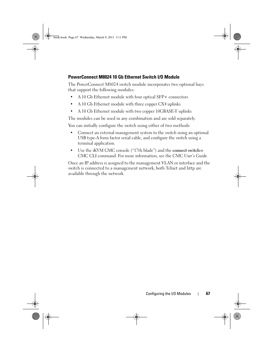 Powerconnect m8024 10 gb ethernet switch, I/o module | Dell POWEREDGE M1000E User Manual | Page 67 / 86