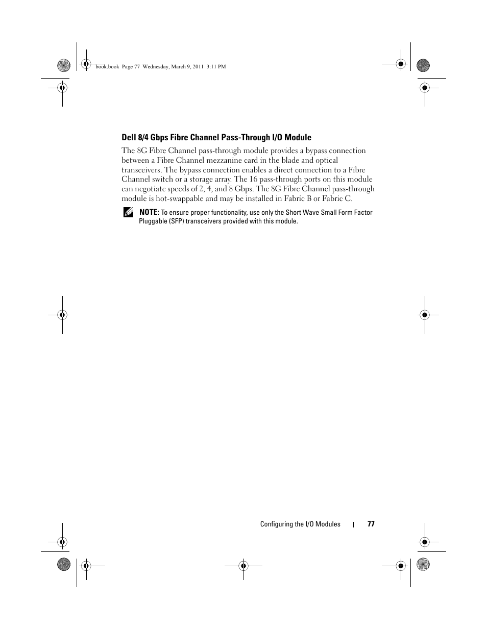 Dell 8/4 gbps fibre channel pass-through, I/o module | Dell POWEREDGE M1000E User Manual | Page 77 / 86