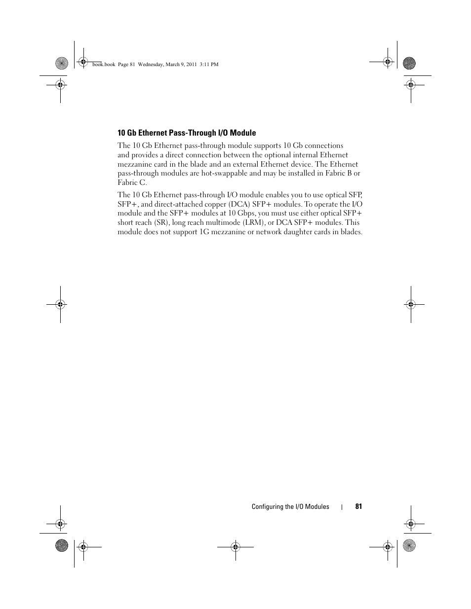 10 gb ethernet pass-through i/o module | Dell POWEREDGE M1000E User Manual | Page 81 / 86