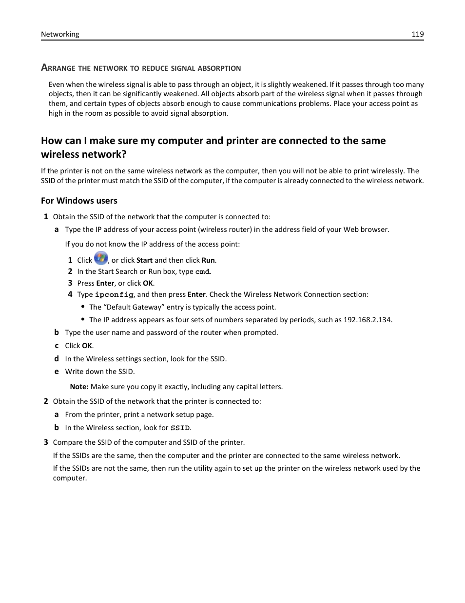 Arrange the network to reduce signal absorption | Dell V725w All In One Wireless Inkjet Printer User Manual | Page 119 / 186