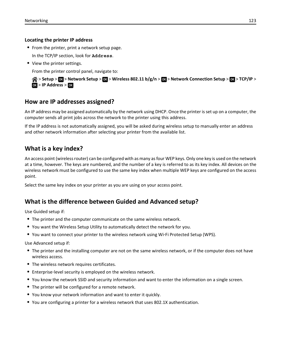 How are ip addresses assigned, What is a key index | Dell V725w All In One Wireless Inkjet Printer User Manual | Page 123 / 186