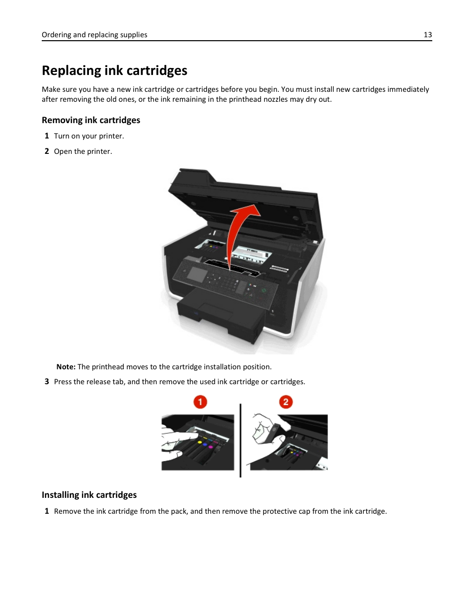 Replacing ink cartridges | Dell V725w All In One Wireless Inkjet Printer User Manual | Page 13 / 186