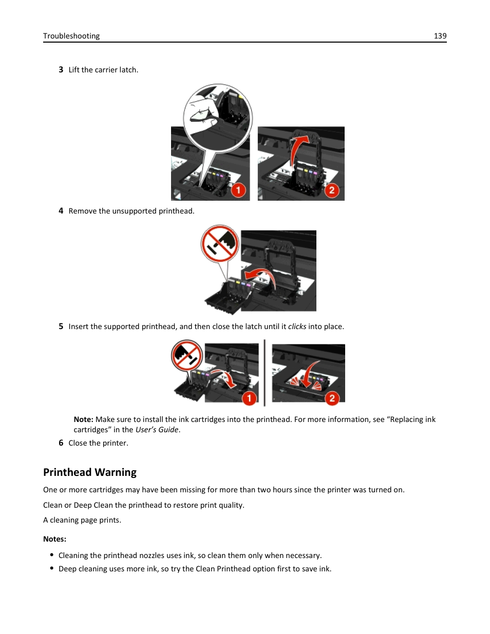 Printhead warning | Dell V725w All In One Wireless Inkjet Printer User Manual | Page 139 / 186